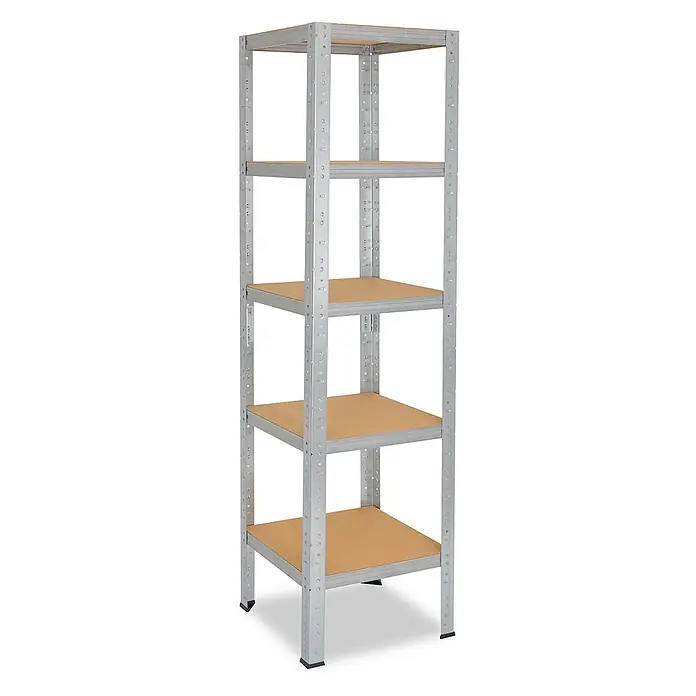 shelfplaza Schwerlastregal Home verzinkt 200x50x50 cm, 5 Böden 175 kg -  - Verzinktes Metallregal mit fünf hellbraunen Holzablagen zur Aufbewahrung und Organisation.