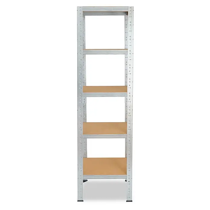 shelfplaza Schwerlastregal Home verzinkt 200x50x50 cm, 5 Böden 175 kg -  - Fünfstöckiges Metallregal mit hellbraunen Holzregalböden.