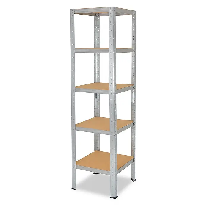 shelfplaza Schwerlastregal Home verzinkt 200x50x50 cm, 5 Böden 175 kg -  - Hohes Metallregal mit fünf Fächern aus verzinktem Stahl und hellbraunen MDF-Böden.
