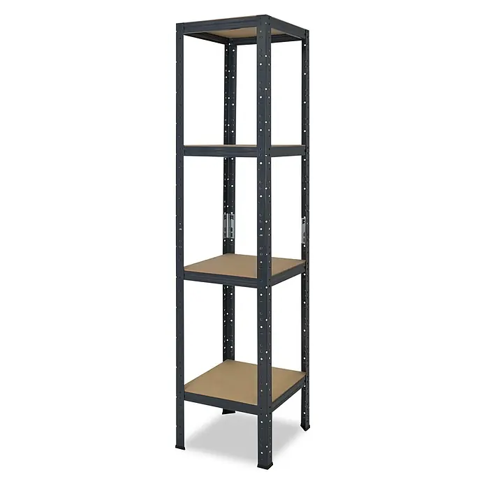 shelfplaza Schwerlastregal HOME - H x B x T: 180 x 60 x 60 cm, Traglast pro Boden: 175 kg, Anzahl Böden: 4 Stk., Stecken, anthrazit - Dunkelgraues Metallregal mit vier hellbraunen Holzablagen, zur flexiblen Lagerung.