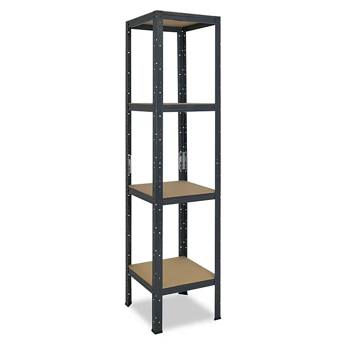shelfplaza Schwerlastregal HOME - H x B x T: 180 x 60 x 60 cm, Traglast pro Boden: 175 kg, Anzahl Böden: 4 Stk., Stecken, anthrazit - Robuste dunkelgraue Metallregaleinheit mit vier hellbraunen Holzablagen, ideal zur Lagerung.