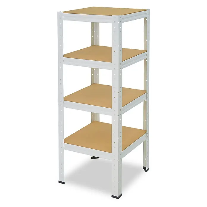 shelfplaza Schwerlastregal HOME - H x B x T: 100 x 50 x 50 cm, Traglast pro Boden: 175 kg, Anzahl Böden: 4 Stk., Stecken, weiß - Weißes Metallregal mit vier hellbraunen Böden für vielseitige Lagerung.