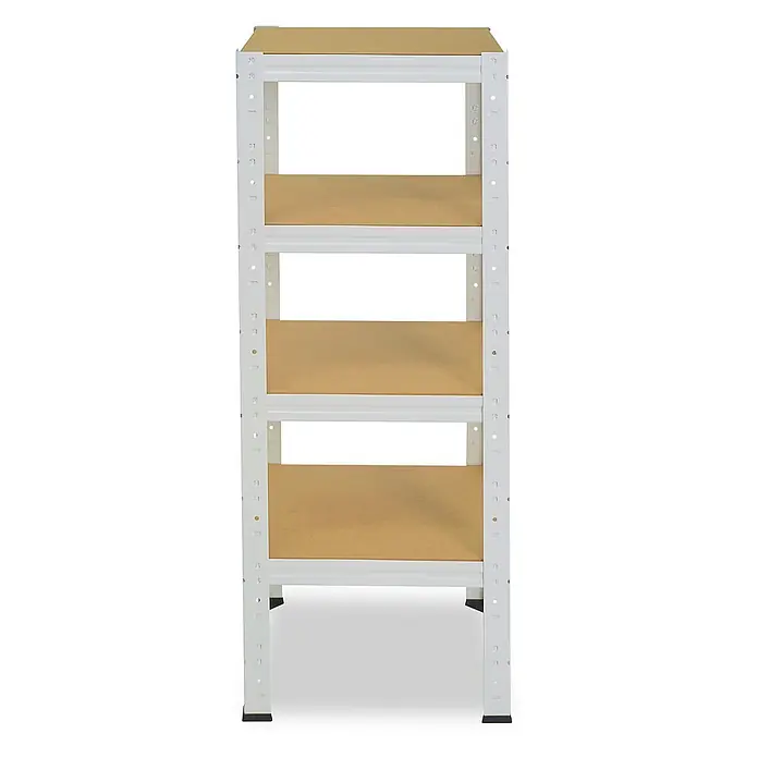 shelfplaza Schwerlastregal HOME - H x B x T: 100 x 50 x 50 cm, Traglast pro Boden: 175 kg, Anzahl Böden: 4 Stk., Stecken, weiß - Weißes Metallregal mit fünf Ebenen und hellbraunen Holzregalböden. Ideal zur Aufbewahrung.