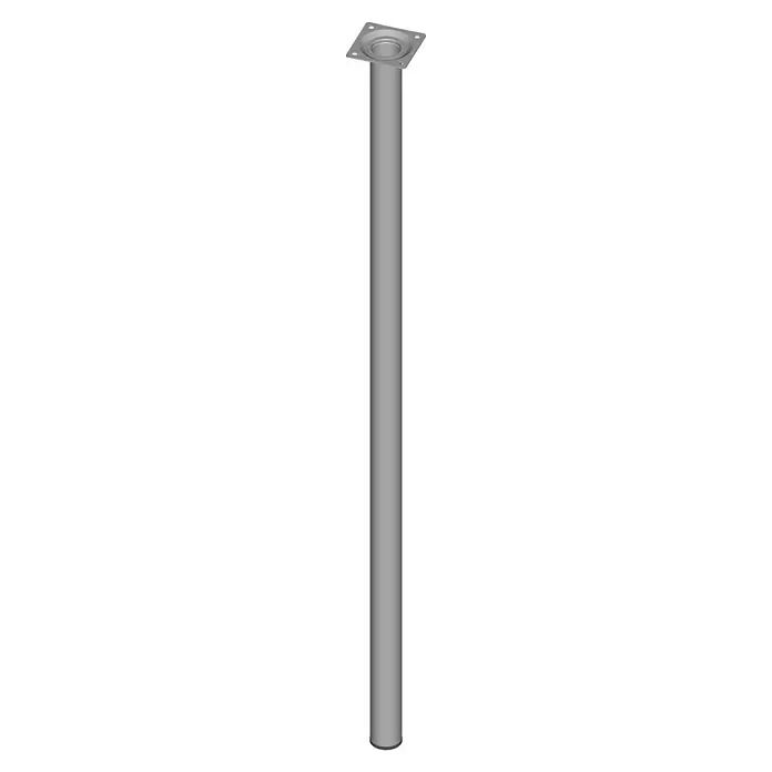 Element System Set de patas de mueble Borgoña - Ø x Al: 3 x 80 cm, Capacidad de carga: 50 kg, Acero, Aluminio blanco, 4 ud. - Imagen de una columna metálica gris con base cuadrada y placa de montaje. La columna es delgada y cilíndrica.