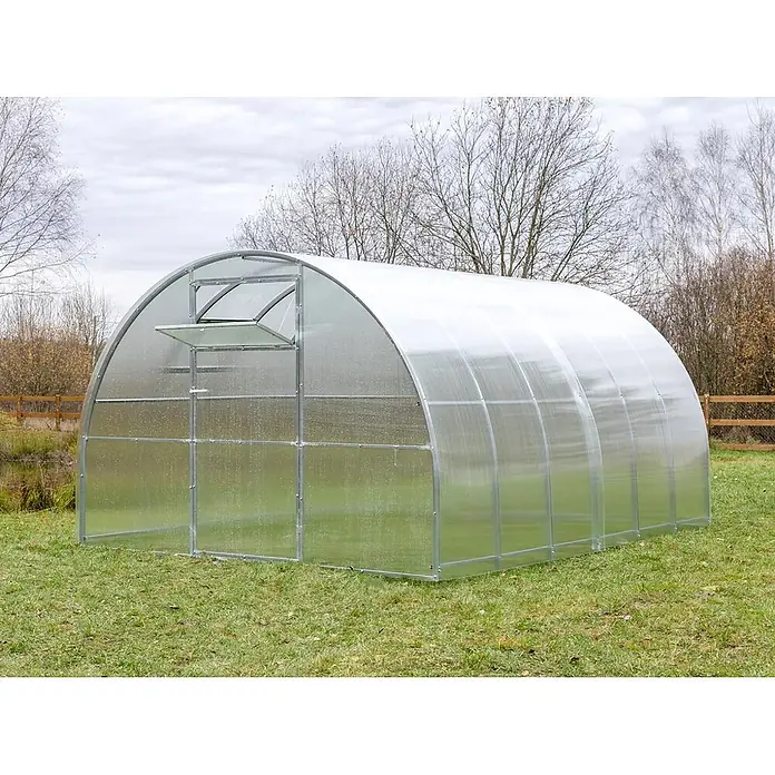 Garten Dream Hohlkammerplatte - 600 cm x 210 cm x 6 mm, Kunststoff, Transparent - Gewölbtes Gewächshaus aus klarem Polycarbonat mit Metallrahmen und offenem Lüftungsfenster.