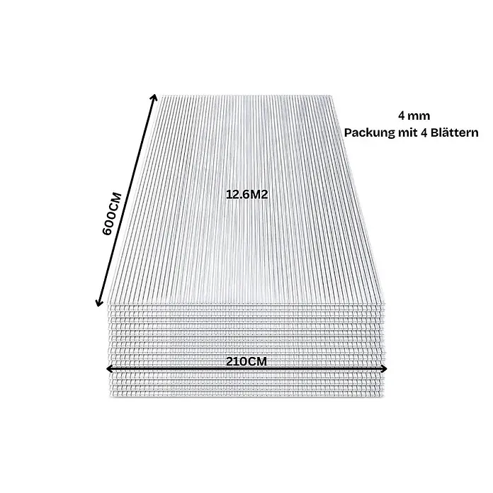Garten Dream Hohlkammerplatte - 600 cm x 210 cm x 4 mm, Kunststoff, Transparent - Stapel von 4 transparenten, 4mm dicken Wellplatten, 600x210 cm, je 12,6 m2.