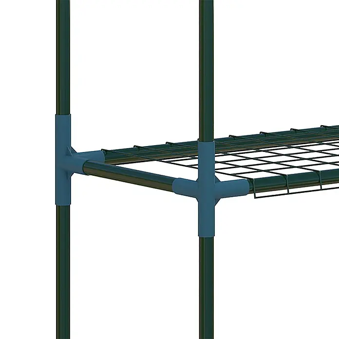 Outsunny Gewächshaus-Regal - 70 x 27 x 110 cm, Grün - Dunkelgrünes Metallregal mit blauen Verbindern und Drahtgitterboden.