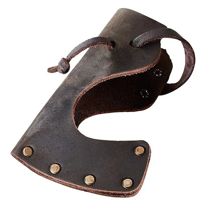 Hultafors AGELSJÖN Beil -  - Dunkelbraune Axtscheide aus Leder mit Messingnieten und Lederband zum Klingenschutz.