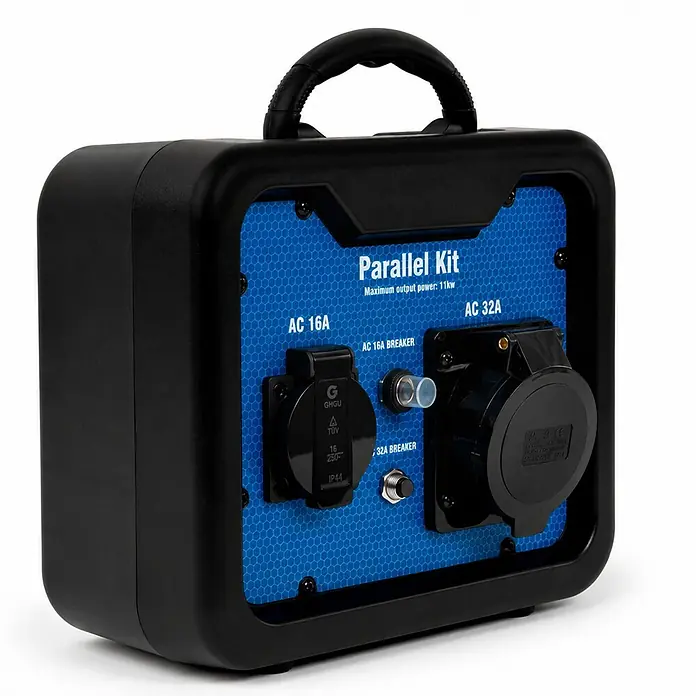 EBERTH Stromerzeuger Parallel Kit 6650 W, 230 V, 16/32 A für IG33-IS3500S -  - Schwarzes Parallelkit für Generatoren mit 11kW max. Leistung, blauem Bedienfeld, AC 16A/32A Steckdosen und Sicherungen.