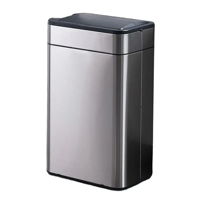 SVITA Sensormülleimer SE60L - 60 l, Edelstahl, Silber - Rechteckiger Abfalleimer aus Edelstahl mit dunklem Deckel.
