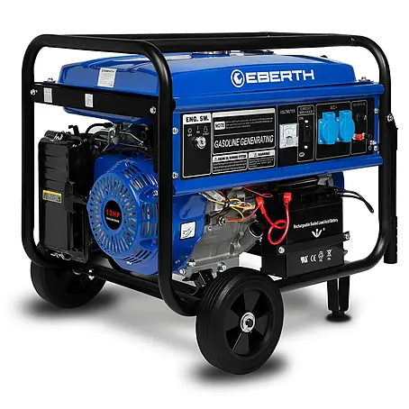 EBERTH  Stromerzeuger Benzin 1 Phase 5500 W, 13 PS, E-Start, Fahrwerk, AVR