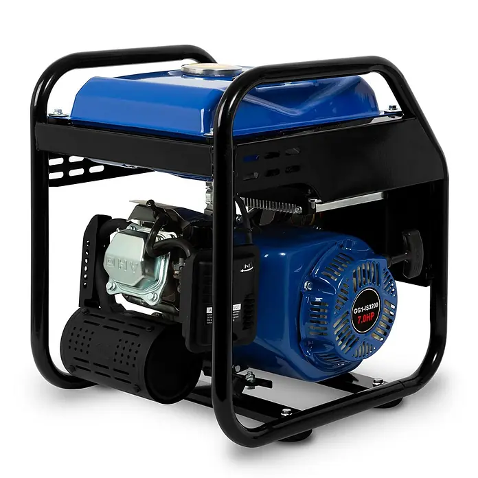 EBERTH Stromerzeuger Inverter 3200 W, 7 PS, 230 V, USB, 8 L Tank - Nennleistung: 3 kW, Tankvolumen: 8 l - Blauer und schwarzer tragbarer Generator mit robustem Rahmen, 7,0 PS Motor und Kraftstofftank.