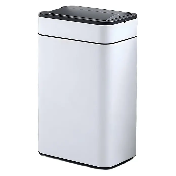 SVITA Sensormülleimer SE60L 60l Automatik rechteckig Stahl Weiß -  - Weißer rechteckiger Automatik-Mülleimer mit schwarzem geteiltem Deckel.