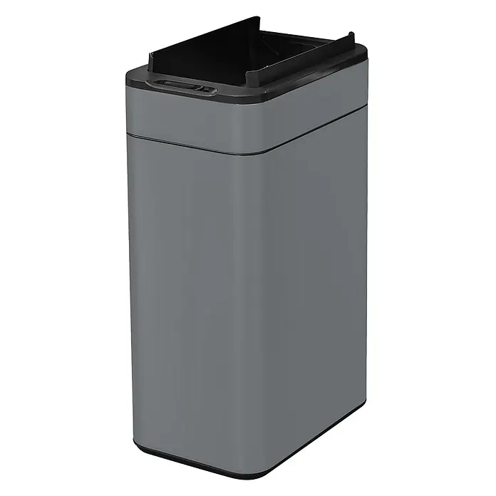 SVITA Sensormülleimer SE60L - 60 l, Stahl, Grau - Grauer, rechteckiger Smart-Mülleimer mit offenem, schwarzem Sensor-Deckel.