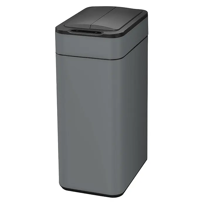 SVITA Sensormülleimer SE60L - 60 l, Stahl, Grau - Grauer rechteckiger smarter Mülleimer mit schwarzem zweiteiligem Sensor-Automatikdeckel.