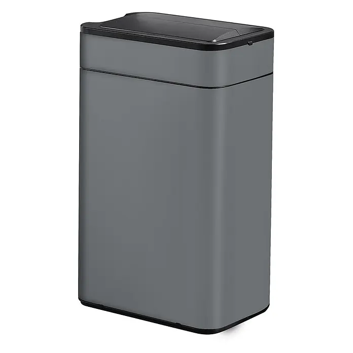 SVITA Sensormülleimer SE60L - 60 l, Stahl, Grau - Dunkelgrauer rechteckiger Mülleimer mit elegantem schwarzem Deckel.