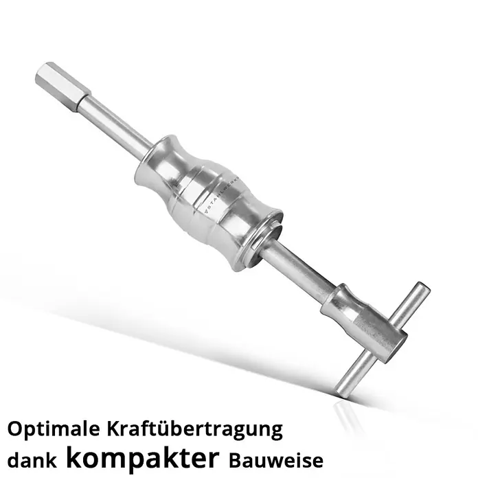 STAHLWERK Grundloch-Innenlager-Abzieher-Satz mit Gleithammer, 3 Adaptern -  - Silbernes, metallisches Schlaggewicht-Abziehwerkzeug mit T-Griff und Sechskantende.