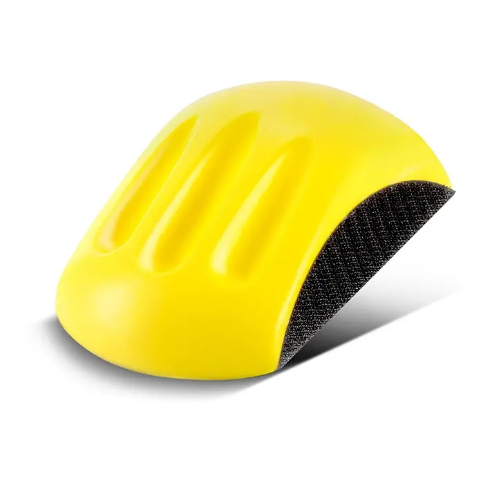 STAHLWERK Elektro-Exzenterschleifer Brushless Exzenterschleifer 350 W Handschleifer Set - 350 W, 4.000 U/min - 10.000 U/min - Leuchtend gelber ergonomischer Handschleifblock mit schwarzer Klettfläche für Schleifpapier.