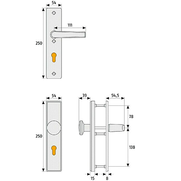 Abus Schutzbeschlag KLN 314Wohnungsabschlusstür, Aluminium, Türstärke: 37 mm - 47 mm, Drücker beidseitig Front View