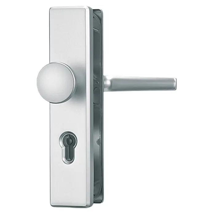 Abus Schutzbeschlag KLN 314 - Wohnungsabschlusstür, Aluminium, Stärke Tür: 37 mm - 47 mm, Knopf außen, Drücker innen - Diagonale Ansicht