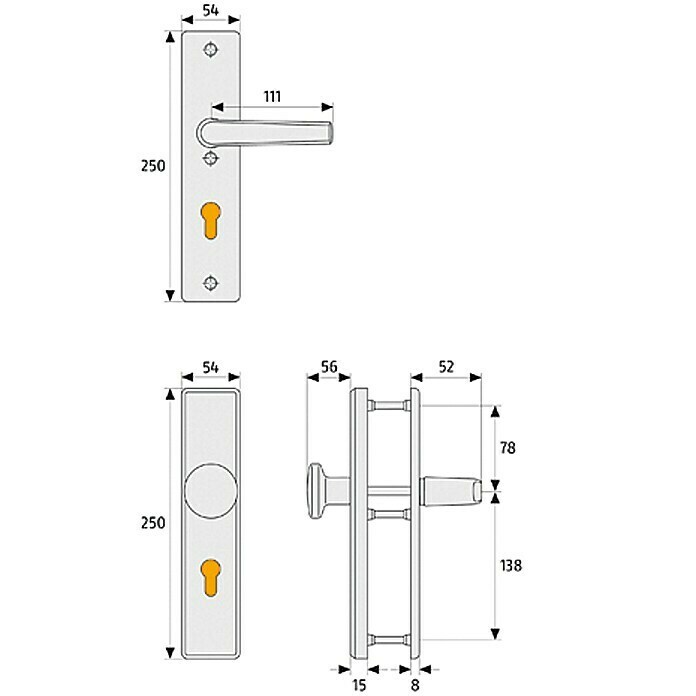 Abus Schutzbeschlag HLN 414Hauseingangstür, Türstärke: 52 mm - 67 mm, Drücker beidseitig Front View