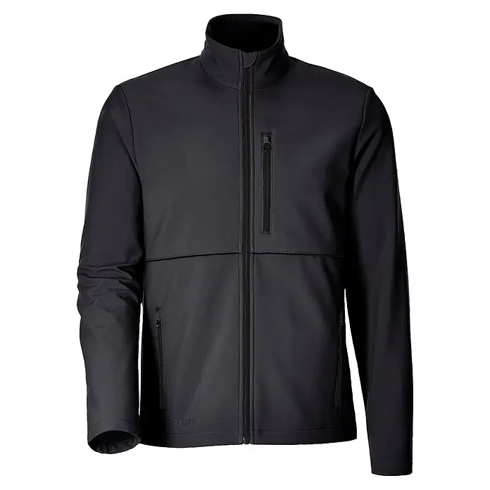 Engelbert Strauss e.s.line.core Softshell-Jacke - Schwarz, XL - Dunkelgraue Herren-Funktionsjacke mit durchgehendem Reißverschluss und mehreren Reißverschlusstaschen.