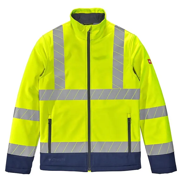 Engelbert Strauss e.s.line.core Warnschutz-Jacke - Neongelb, L - Leuchtgelbe und marineblaue Warnschutzjacke mit Reflexstreifen und Reißverschluss, ideal für Sicherheit.