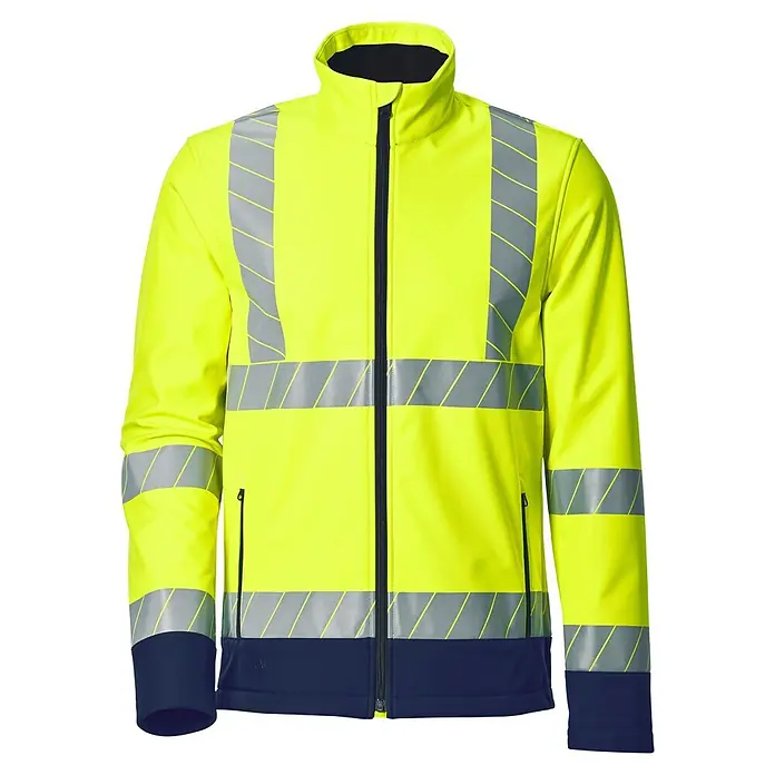 Engelbert Strauss e.s.line.core Warnschutz-Jacke - Neongelb, L - Leuchtgelbe Warnschutzjacke mit reflektierenden Streifen und dunkelblauen Akzenten.