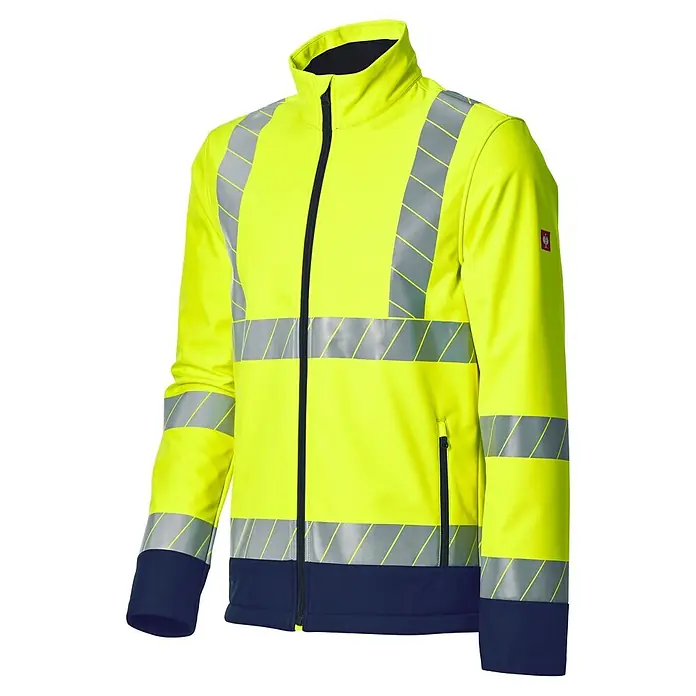 Engelbert Strauss e.s.line.core Warnschutz-Jacke - Neongelb, L - Warnschutz-Arbeitsjacke in leuchtendem Gelb mit Reflexstreifen und dunkelblauen Akzenten.