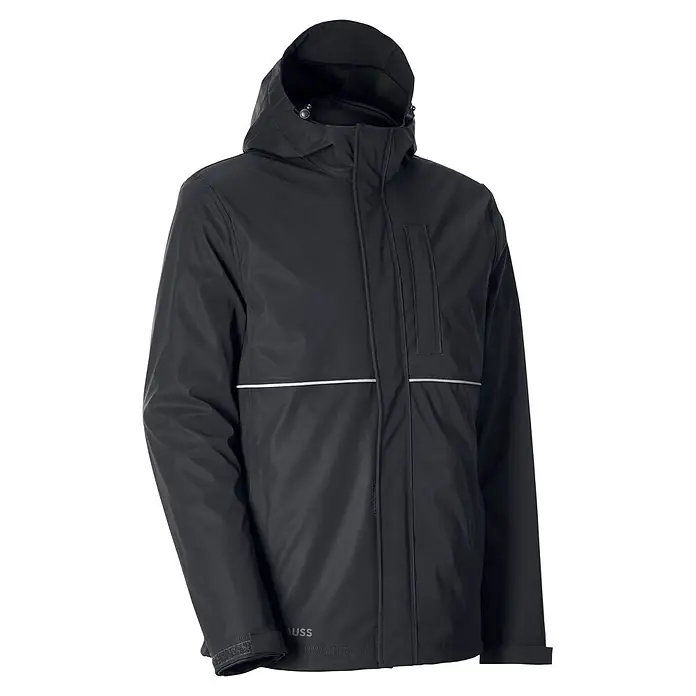 Engelbert Strauss e.s.line.core Multifunktionsjacke 3in1 - S, Schwarz - Dunkelgraue wasserdichte Jacke mit Kapuze, reflektierendem Streifen auf der Brust und verstellbaren Ärmelbündchen.
