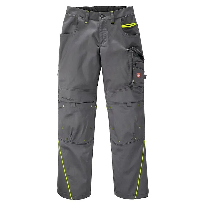 Engelbert Strauss e.s.line.core Arbeitshose Twill - Herren, 46, Grau - Graue Arbeitshose mit mehreren Taschen und neongelben Akzenten, strapazierfähigem Stoff und verstärkten Kniebereichen.