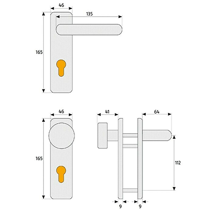 Abus Schutzbeschlag KFG FSFeuerschutztür, Schwarz, Türstärke: 40 mm - 66 mm, Drücker beidseitig Front View