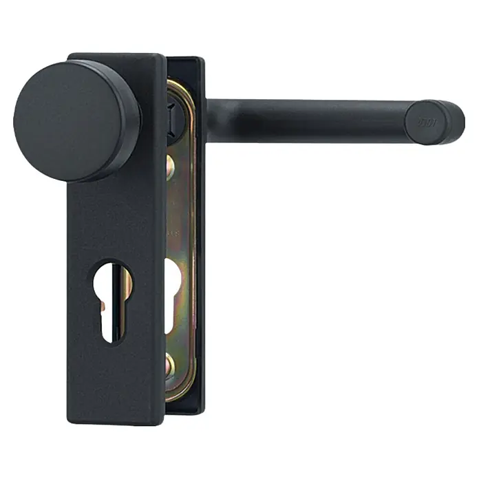 Abus Schutzbeschlag KFG FS - Feuerschutztür, Schwarz, Knopf außen, Drücker innen, Stärke Tür: 40 mm - 66 mm - Elegante schwarze Türgarnitur mit Rosetten und Schlüsselloch. Hochwertige Ausführung für moderne Inneneinrichtungen.