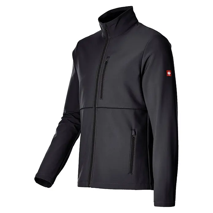 Engelbert Strauss e.s.line.core Softshell-Jacke - Schwarz, XL - Dunkelgraue Herren-Softshelljacke mit Stehkragen, durchgehendem Reißverschluss und Reißverschlusstaschen.