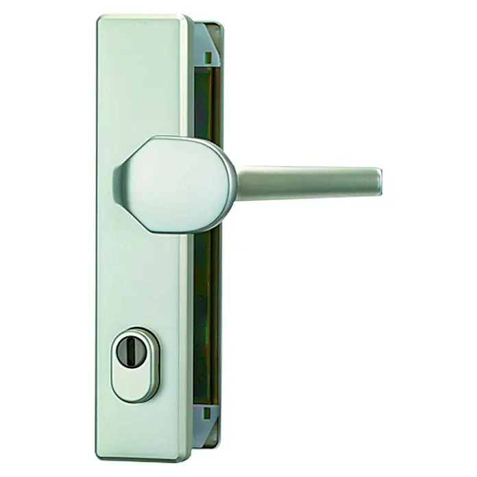 Abus Schutzbeschlag HLZS 814 - Hauseingangstür, Neusilber, Knopf außen, Drücker innen, Stärke Tür: 52 mm - 72 mm - Türdrücker mit Schlossrosette, ideal für moderne Innentüren. Das elegante Design passt zu verschiedenen Einrichtungsstilen und sorgt für Sicherheit.