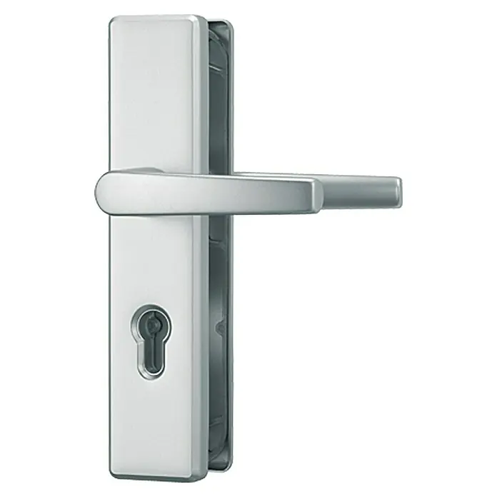 Abus Schutzbeschlag KLN 314 - Wohnungsabschlusstür, Weiß, Stärke Tür: 37 mm - 47 mm, Knopf außen, Drücker innen - Silberner Türgriff mit Schlüsselloch. Ideal für moderne Inneneinrichtungen, robust und stilvoll.