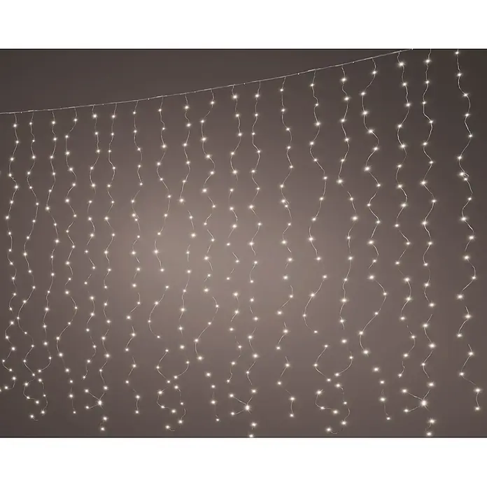 Lumineo Cascada de luz LED Curtain - Para exterior, Blanco cálido, Número de bombillas: 100 ud., Ancho: 90 cm - Cortina de luces LED blancas colgadas verticalmente en múltiples hilos, creando un efecto luminoso.