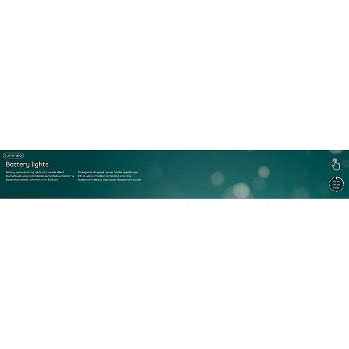 Lumineo Guirnalda luminosa LED a Batería - Para exterior, Blanco cálido, Número de bombillas: 480 ud., 12 m, Funciona con pilas - Banner de luces Lumineo a batería: efecto parpadeante, táctil y temporizador 6h on/18h off.