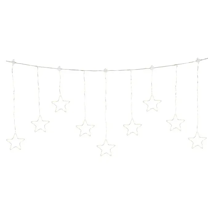 Lumineo Guirnalda luminosa LED Cortina de Estrellas 8 funciones - Para exterior, Color de luz: Blanco frío, Número de bombillas: 156 ud., Funcionamiento en red - Guirnalda de luces blancas cálidas con decoraciones colgantes en forma de estrella.