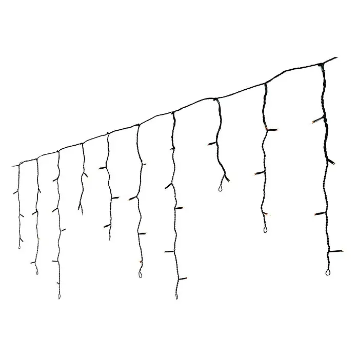 Lumineo Cascada de luz LED Icicle - Para exterior, 4,8 m, Blanco cálido, 180 ud., Funcionamiento en red - Guirnalda de luces tipo carámbano con cable oscuro y bombillas blancas cálidas.