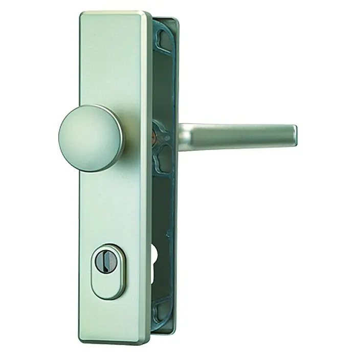 Abus Schutzbeschlag KLN 314 ZSWohnungsabschlusstür, Neusilber, Stärke Tür: 37 mm - 47 mm, Knopf außen, Drücker innen - Türbeschlag aus Edelstahl mit Knauf und Griff. Ideal für moderne Türen, bietet Sicherheit und elegantes Design.