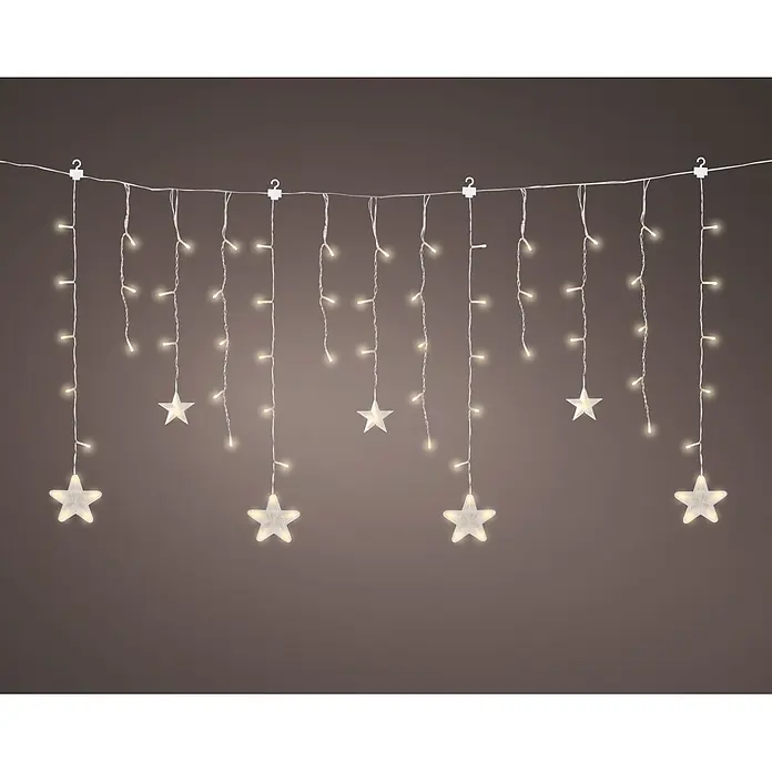 Lumineo Cascada de luces LED Estrellas para interior - Para interior, Largo: 125 cm - Guirnalda de luces blancas colgantes con adornos en forma de estrella translúcidos y de luz cálida.