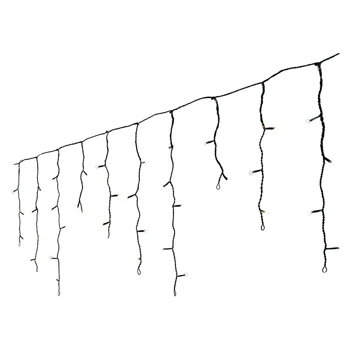 Lumineo Cascada de luz LED Icicle - Para exterior, 4,8 m, Blanco cálido/Blanco tradicional, 180 ud., Funcionamiento en red - Guirnalda de luces negras tipo carámbano con bombillas blancas cálidas.