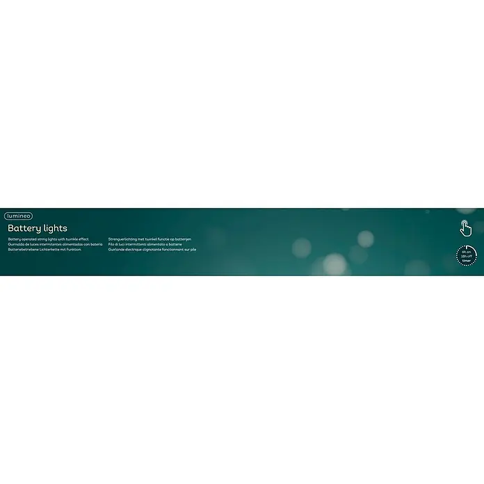 Lumineo Guirnalda luminosa LED a Batería - Para exterior, Ámbar, Número de bombillas: 480 ud., 12 m, Funciona con pilas - Luces de batería Lumineo: efecto centelleo, temporizador 6h encendido/18h apagado, con icono táctil.