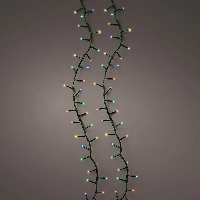 Lumineo Guirnalda luminosa LED a Batería - Para exterior, Multicolor, Número de bombillas: 480 ud., 12 m, Funciona con pilas - Dos tiras verticales de luces LED multicolores con cable verde.