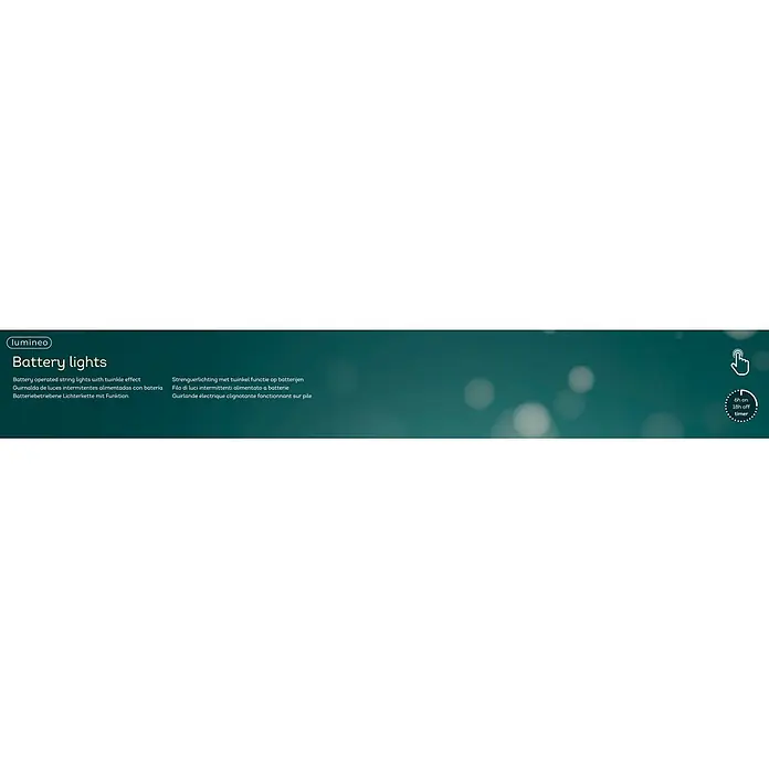 Lumineo Guirnalda luminosa LED a Batería - Para exterior, Multicolor, Número de bombillas: 480 ud., 12 m, Funciona con pilas - Luces de batería Lumineo con efecto parpadeante, control táctil y temporizador 6h/18h.