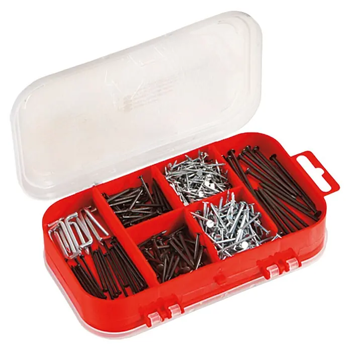 Stabilit Set de clavos - 520 pzs. - Caja de surtido con varios clavos y ganchos, ideal para aficionados al bricolaje y profesionales. Solución de almacenamiento práctica.