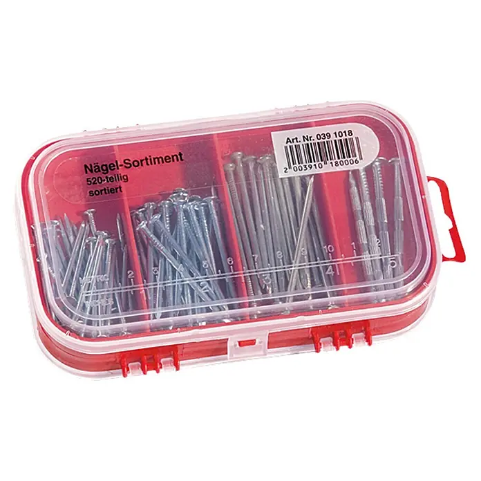 Stabilit Set de clavos - 520 pzs. - Caja surtida con clavos de diferentes tamaños, ideal para aficionados al bricolaje y artesanos profesionales.