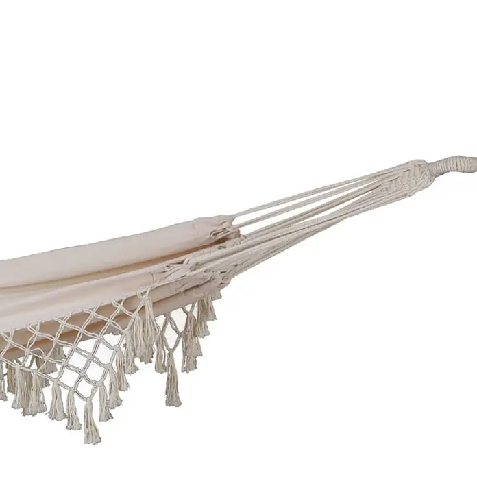 SVITA Hängematte Boho - Textil, Beige - Hellbeiger Stoff-Hängematte mit geflochtenen Seildetails und Quasten.