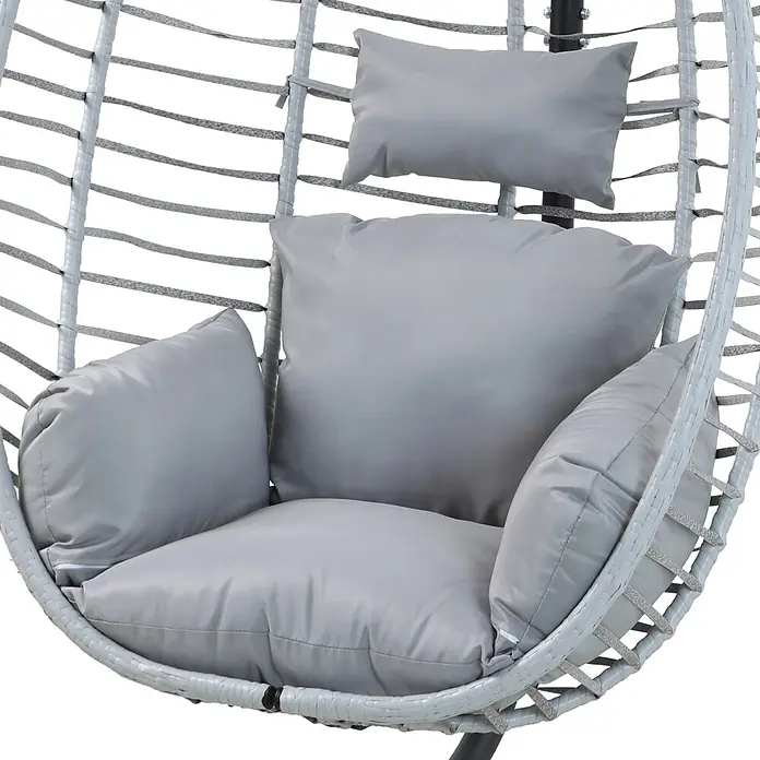 SVITA Hängesessel BELLY - L x B x H: 100 x 90 x 200 cm, Metall, Grau - Ein hellgrauer Hängesessel mit plüschigen grauen Kissen für mehr Komfort.